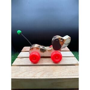 Vintage Fisher Price Little Snoopy Puppy Dog Wood Pull Toy - 1968